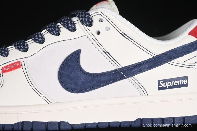 Nike SB Dunk Low Supreme Collaboration Grey Blue Woven Label Anniversary High-End Custom Low-Top Casual Skate Shoes - BB7518-026
