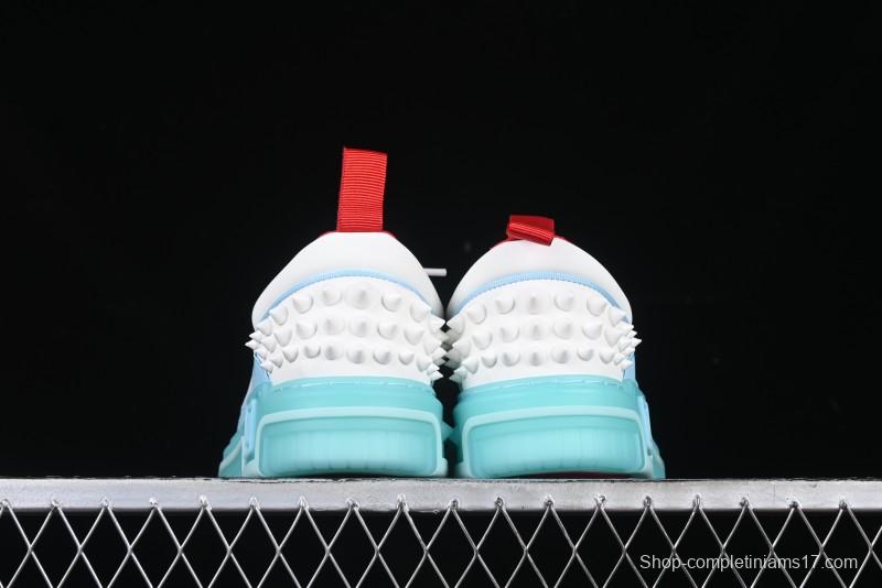 Christian Louboutin Funnyto Flat Comfortable Fashion Low-Top Sneakers with Raw Ice Blue Sole - X.D4