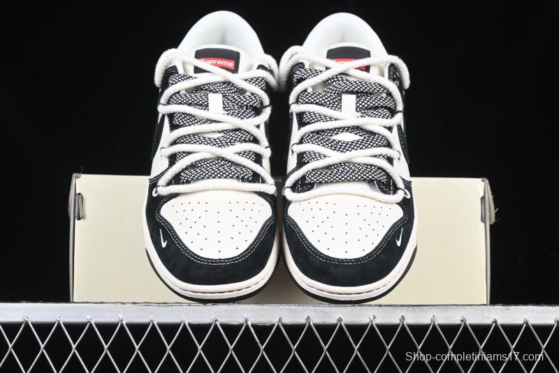 Nike SB Dunk Low Supreme x Stone Island Triple Collaboration Strap Patch Black Swoosh Anniversary Custom Low-Top Casual Skate Shoes - YX5066-202