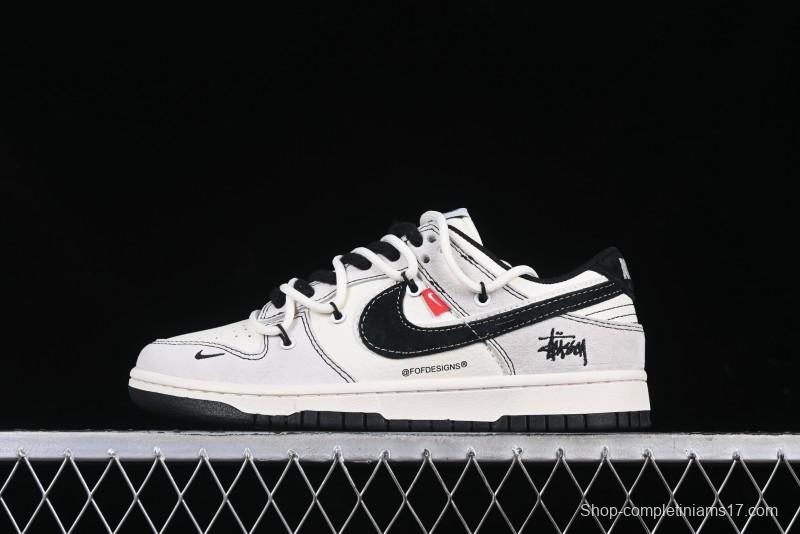 Nike SB Dunk Low Stussy Collaboration Anniversary Edition Lace-Up Beige Grey Black Swoosh Low-Top Casual Skate Shoes - YX5066-242