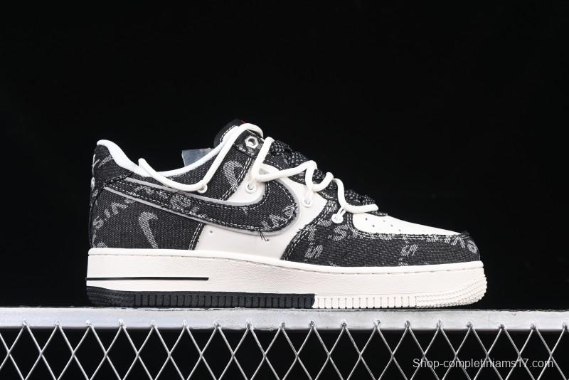 Nike Air Force 1 '07 Low Levi's Collaboration Black Denim Drawstring Casual Sneakers - SJ1198-800