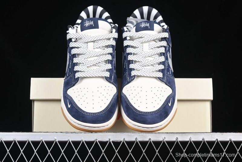 Nike SB Dunk Low Stussy Collaboration Suede Blue Anniversary Custom Low-Top Casual Sneakers - XS1086-009