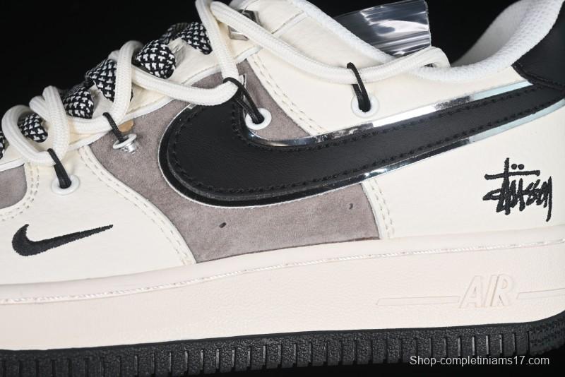 Nike Air Force 1 '07 Low Stussy Collaboration Beige Black Drawstring Casual Sneakers - SJ1198-109