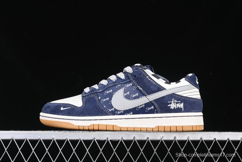 Nike SB Dunk Low Stussy Collaboration Suede Blue Anniversary Custom Low-Top Casual Sneakers - XS1086-009