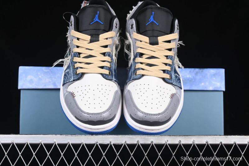 Nike Air Jordan 1 Low Retro Basketball Shoes Panda Prank Surf Fishing Overfishing Blue Brown Gray - 553558-140
