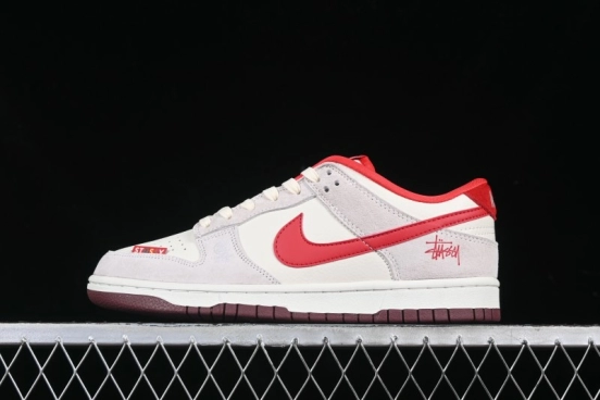 Nike SB Dunk Low Stussy Anniversary Edition Custom Sneakers with Red Swoosh - KK1333-021