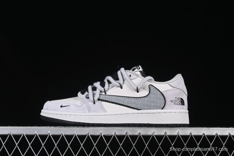Nike Travis Scott x Fragment Design x Air Jordan 1 Low OG SP AJ1 Snake Year Limited Two-Tone Beige Black Hook Low-Top Culture Casual Sneakers - XX3318-516