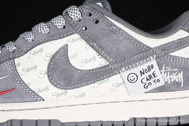 Nike SB Dunk Low Stussy Anniversary Edition Patchwork Grey Swoosh Customized Casual Skate Shoes - YX5066-221