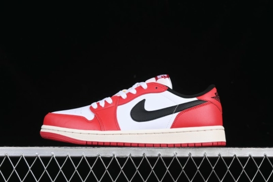 Nike Air Jordan 1 Low AJ1 White Red Black Hook Casual Sneakers - HQ6998-600
