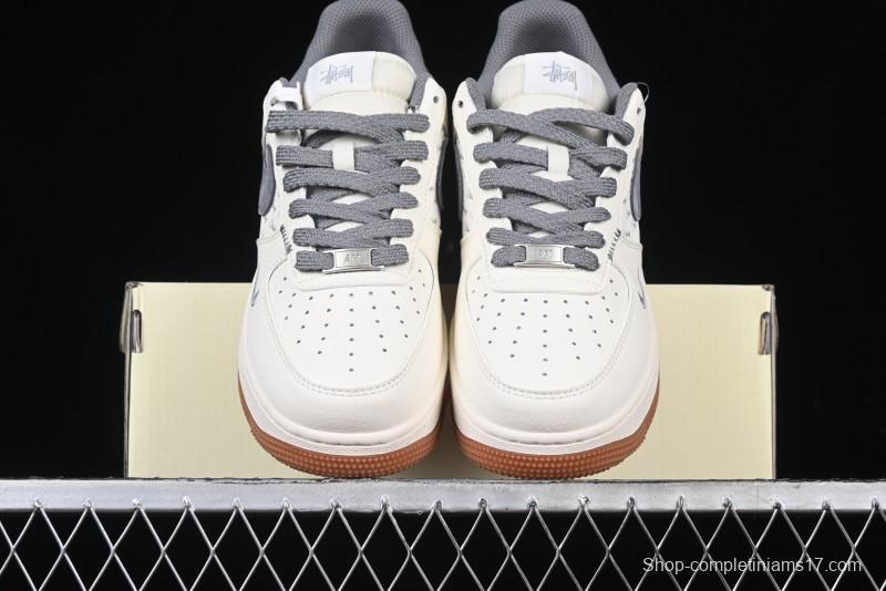 Nike Air Force 1 '07 Low Stussy Collaboration - Grey Swoosh Casual Sneakers - XZ6188-256