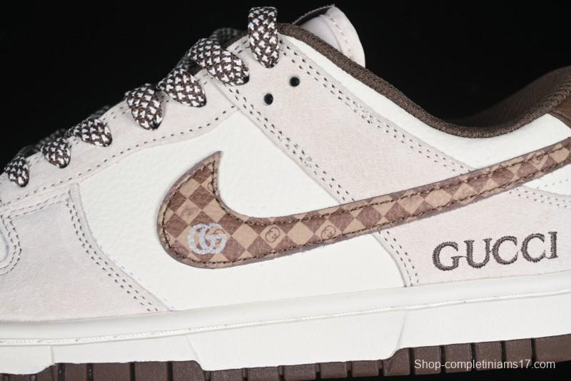 Nike SB Dunk Low Gucci Collaboration Monogram Beige Brown Swoosh Anniversary Custom Low-Top Casual Skate Shoes - DJ2024-059