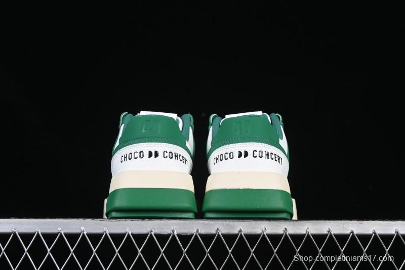 Choco Concert Leather Round Square Asymmetric Fashion Sneakers White Green - AJE5