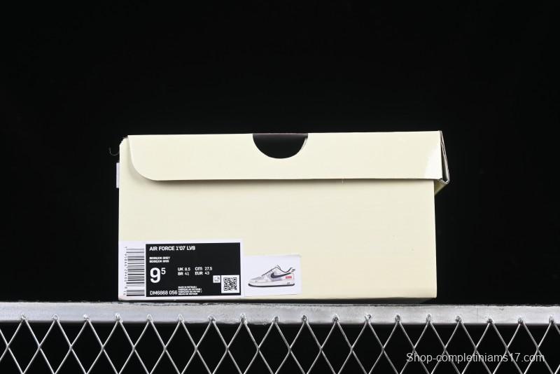 Nike Air Force 1 '07 Low Supreme Collaboration Custom Casual Sneakers with Grey Swoosh - DM6688-056
