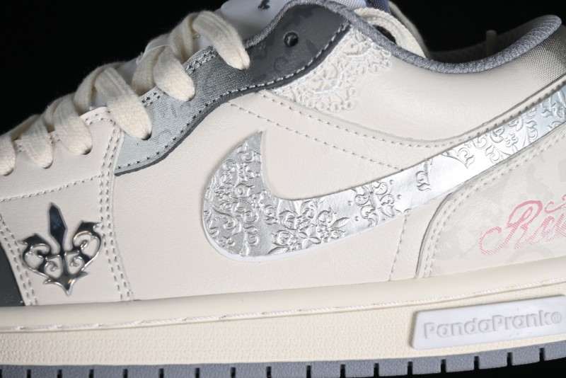 Nike Air Jordan 1 Low AJ1 Panda Prank Modern Gray Floral Low-Top Casual Sneakers - 553560-053