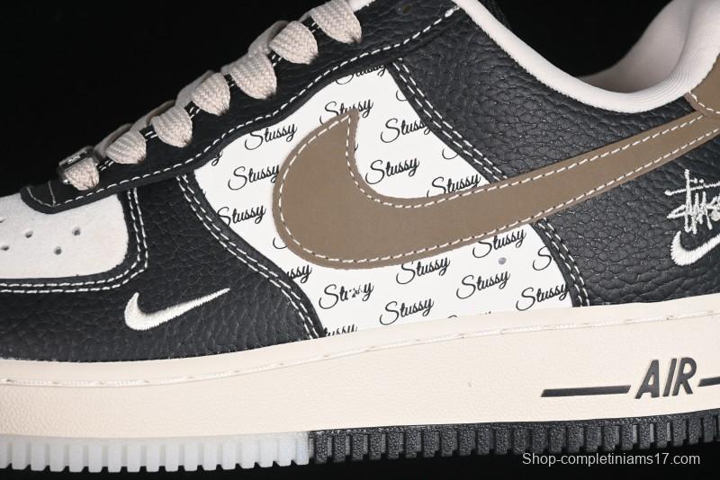 Nike Air Force 1 '07 Low Stussy Collaboration Black Leather & Gum Sole Low-Top Casual Sneakers - CH6336-519