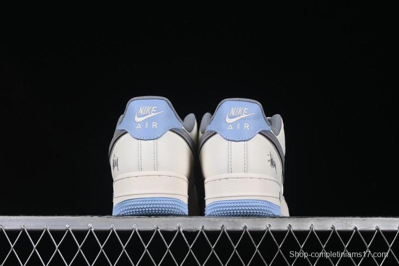 Nike Air Force 1 '07 Low Stussy Collaboration Light Grey Blue Sole Low-Top Casual Sneakers - XS1958-517