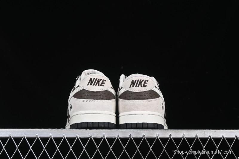 Nike SB Dunk Low Stussy Collaboration Brown Leather Swoosh Anniversary Custom Low-Top Casual Sneakers - DJ2024-062