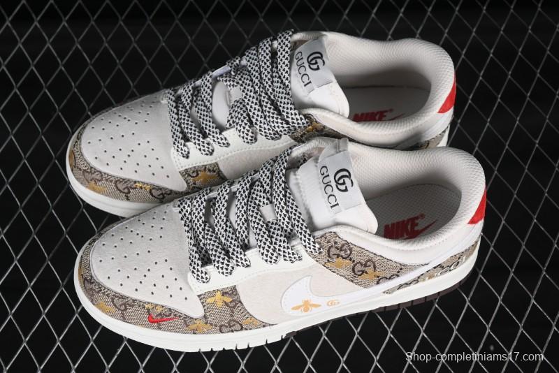 Nike SB Dunk Low Gucci Collaboration White Bee Swoosh Anniversary Customized Low-Top Casual Sneakers - DJ2024-130