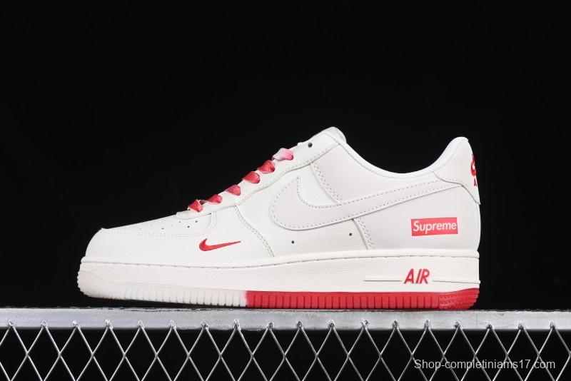 Nike Air Force 1 '07 Low Supreme Collaboration Beige Red Color Block Low-Top Casual Sneakers - BB7577-216