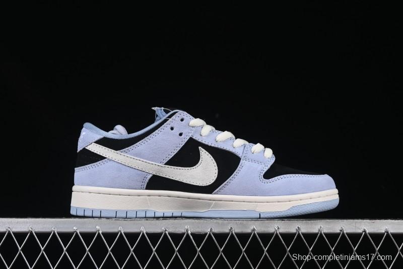 Nike SB Dunk Low Aluminum Skateboarding Shoes with Black Blue White Swoosh - HF3063-400