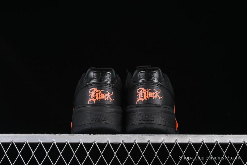NY Yankees Black Leather Sneakers with Bold Orange Logo