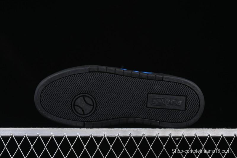 NY Yankees Black Leather Sneakers with Bold Blue Logo