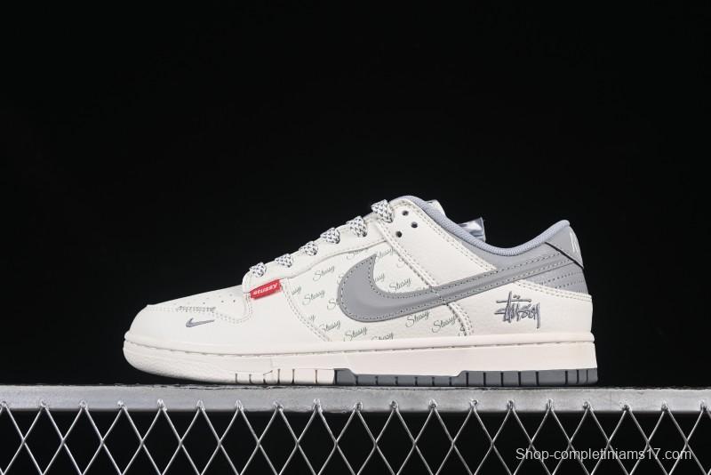 Nike SB Dunk Low Stussy Collaboration 3D Grey Swoosh Anniversary Custom Low-Top Casual Skate Shoes - XS6089-540