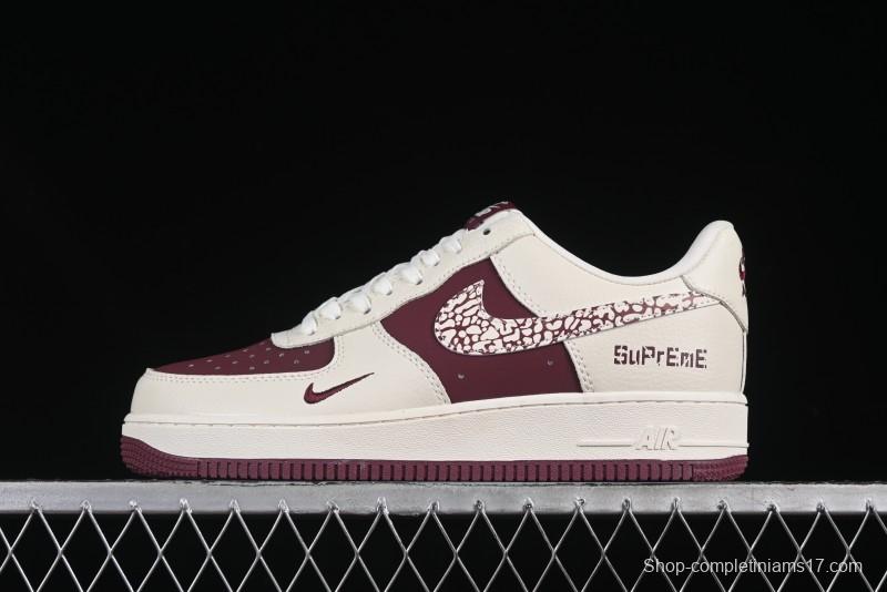 Nike Air Force 1'07 Low Supreme Collaboration Rice Wine Red Casual Sneakers - KK1988-070