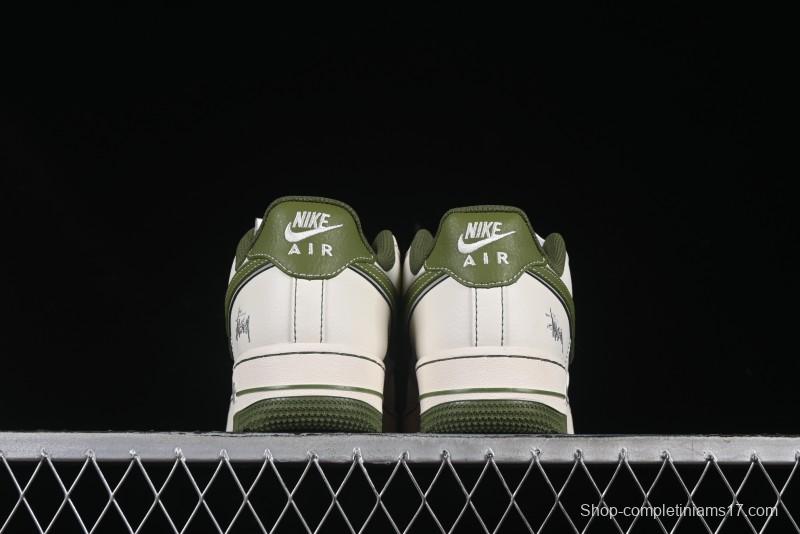 Nike Air Force 1 '07 Low Stussy Collaboration Dual-Tone Beige Green Casual Sneakers with Strap - XS1958-525