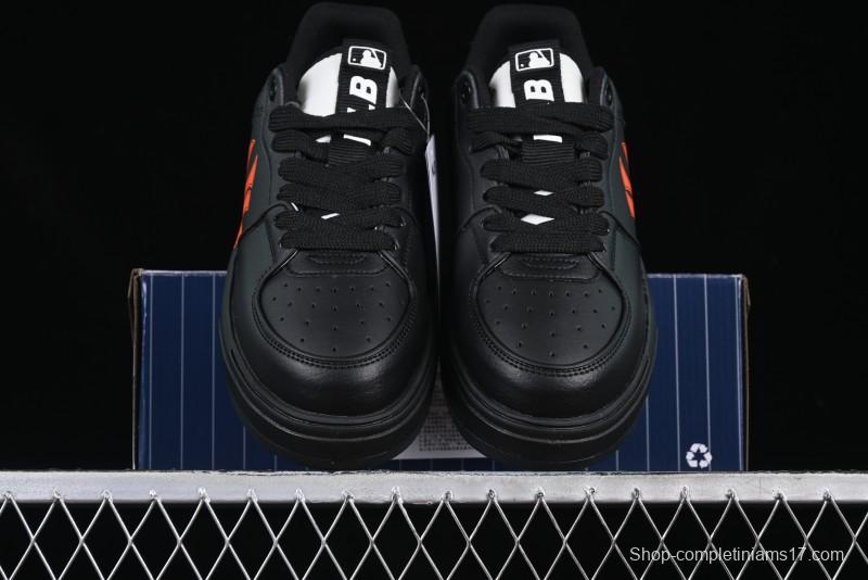 NY Yankees Black Leather Sneakers – Bold Orange Logo Edition