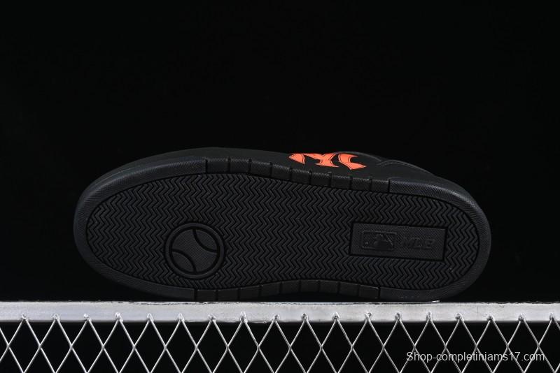 NY Yankees Black Leather Sneakers – Bold Orange Logo Edition