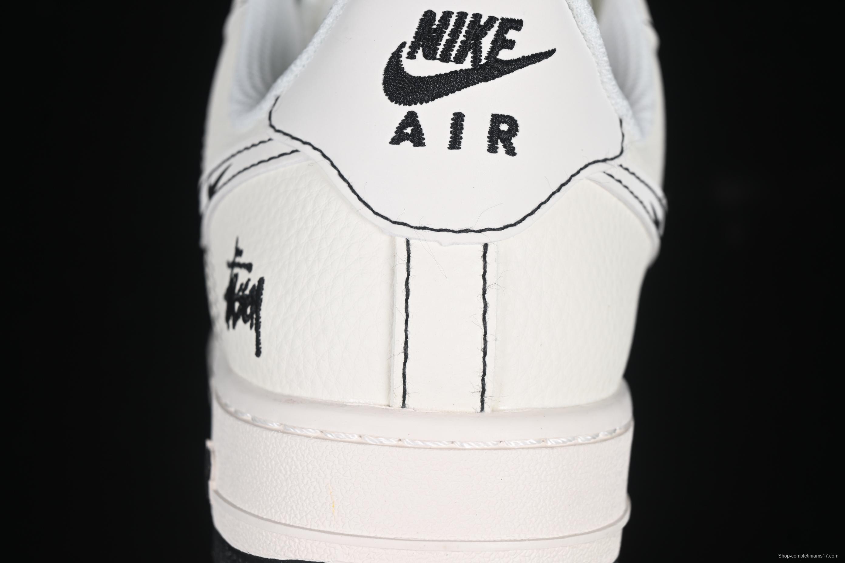 Nike Air Force 1 '07 Low Stussy Collaboration Black Swoosh Casual Sneakers - HH7518-062