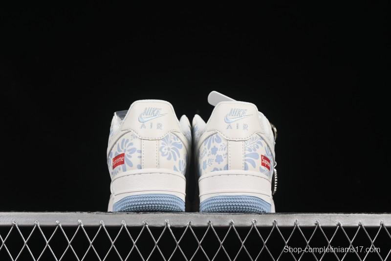 Nike Air Force 1'07 Low Supreme Co-branded Blue and White Casual Sneakers - XX3168-137