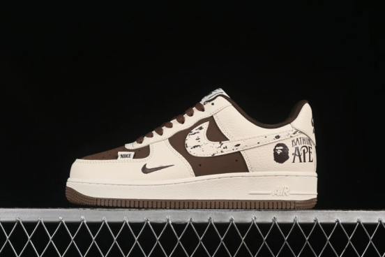 Nike Air Force 1 '07 Low BAPE Collaboration Beige Brown Graffiti Swoosh Casual Sneakers - DF0188-061