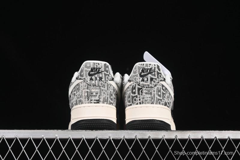 Nike Air Force 1 '07 Low Dior Collaboration Pattern Black White Swoosh Casual Sneakers - XS1958-581