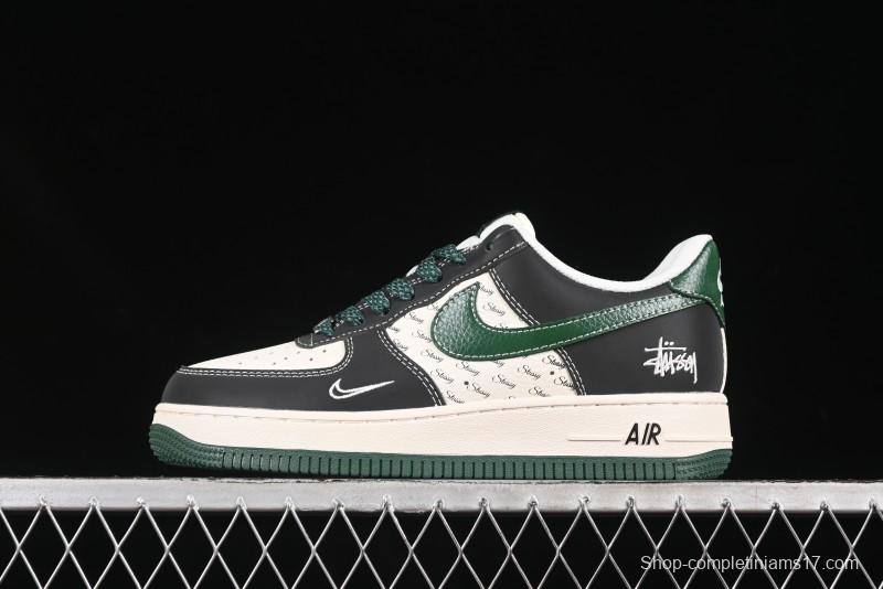 Nike Air Force 1 '07 Low Stussy Collaboration Black Green Swoosh Casual Sneakers - XS1958-572
