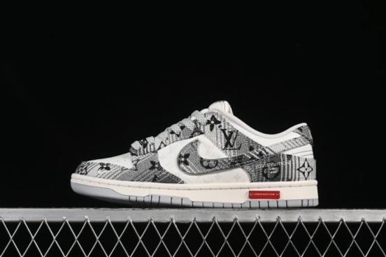 Nike SB Dunk Low LV Collaboration Grey Denim Anniversary Custom Low-Top Casual Skate Shoes - SC9772-807