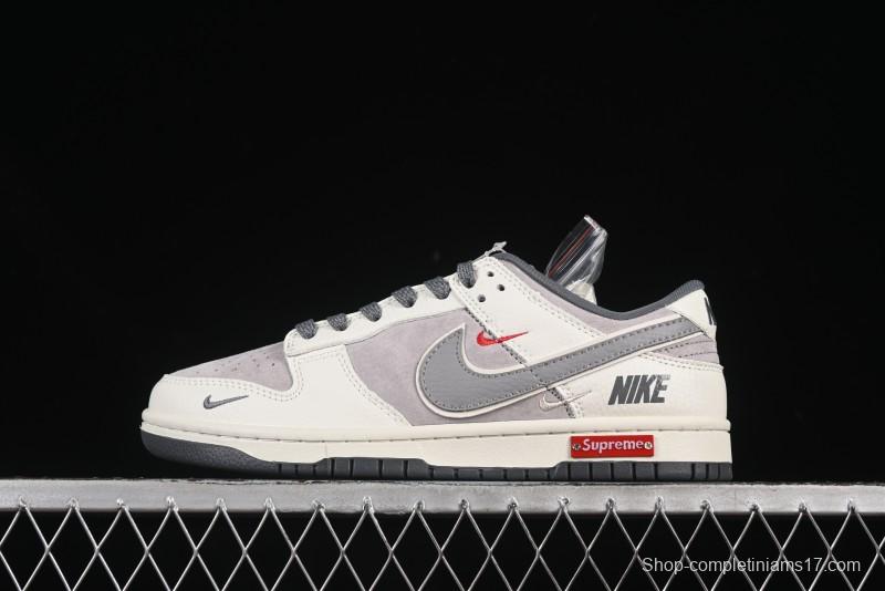Nike SB Dunk Low Supreme Collaboration Triple Swoosh Cream Grey Low-Top Casual Skate Shoes - SC9207-408