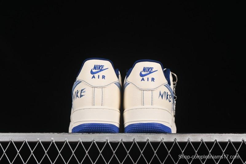 Nike Air Force 1'07 Low Casual Sneakers with Blue Line Ghost Face Design - DF0188-053