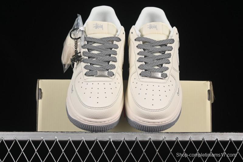 Nike Air Force 1 '07 Low Stussy Collaboration Beige Mini Swoosh Casual Sneakers - HH7518-064