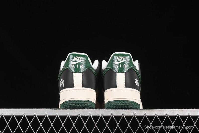 Nike Air Force 1 '07 Low Stussy Collaboration Black Green Swoosh Casual Sneakers - XS1958-572