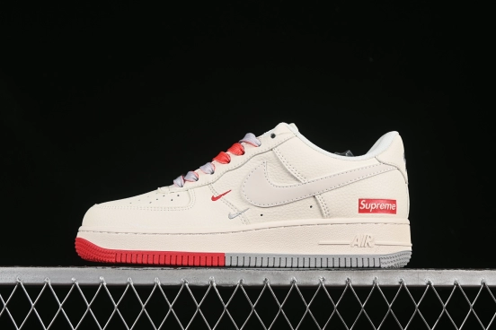 Nike Air Force 1 '07 Low Supreme Collaboration Two-Tone Red Grey Casual Sneakers - XX3168-157
