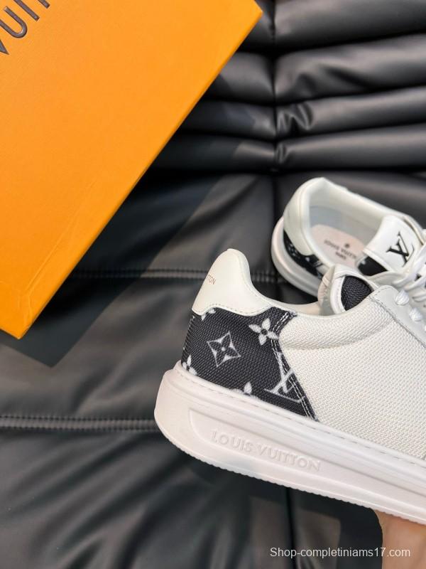 2024 Men Louis Vuitton White Leather Mesh Sneakers MJ00400