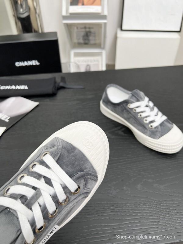 2025 Women Chanel Grey Canvas Casual Sneakers LY00230