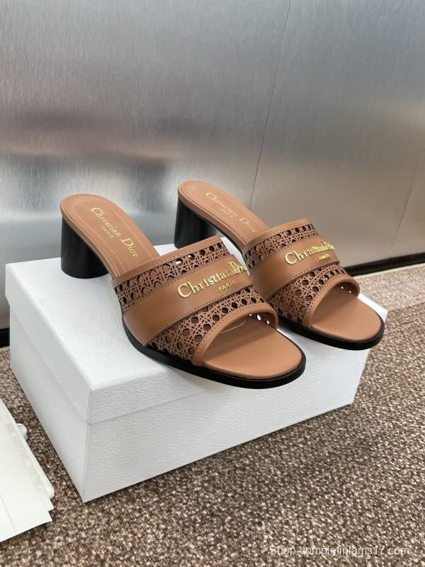 2025 Women Dior Brown Leather Sandals Christian Dior Paris KFY00310