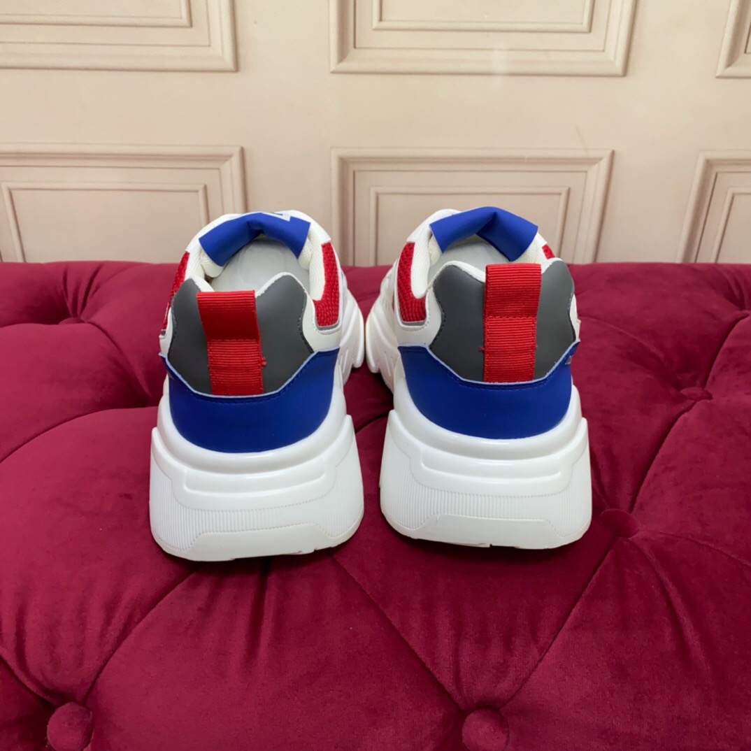 2025 Unisex Dolce & Gabbana White Red Blue Leather Mesh Sneakers LY00330(F)/LY00340(M)