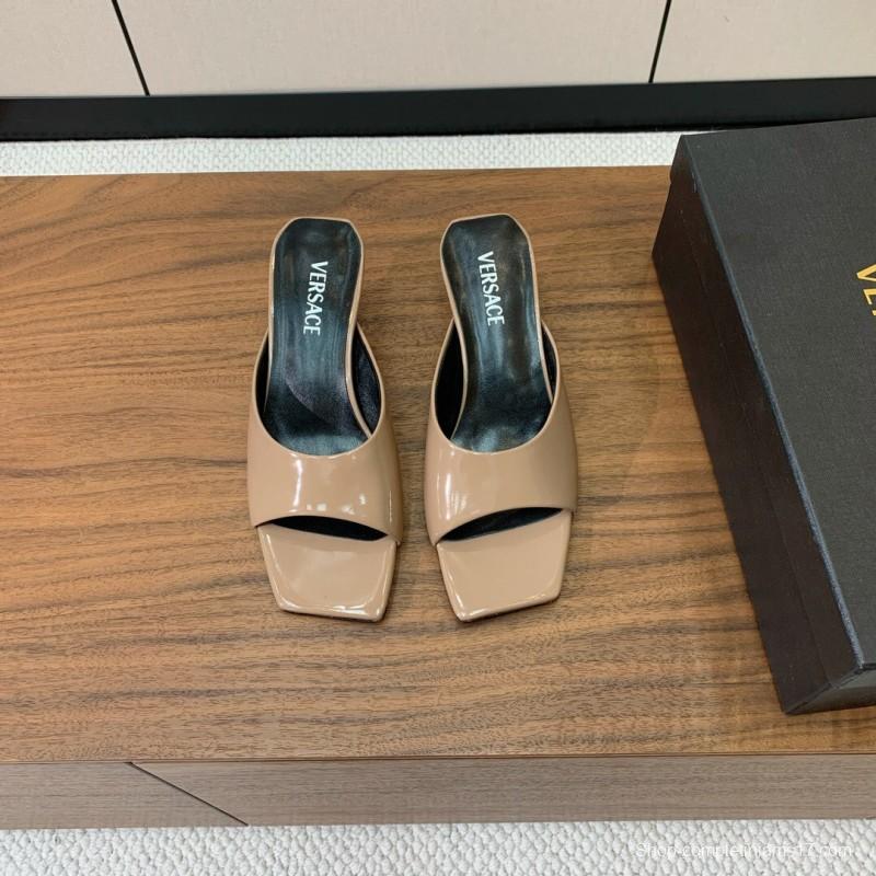 2025 Women VERSACE Beige Patent Leather Slippers