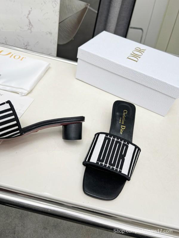 2025 Women Dior Black White Fabric Sandals LY00200