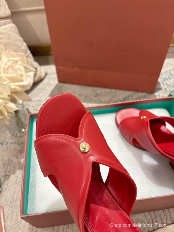 2025 Women Le Parmentier Red Leather Slippers LY00300