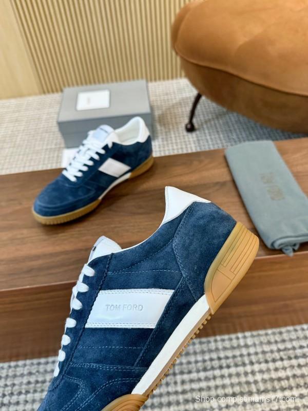 2025 Men TOM FORD Blue White Suede Sneakers LY00360